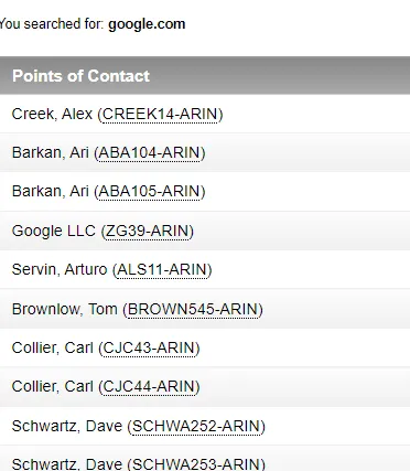 ARIN Search Example Results