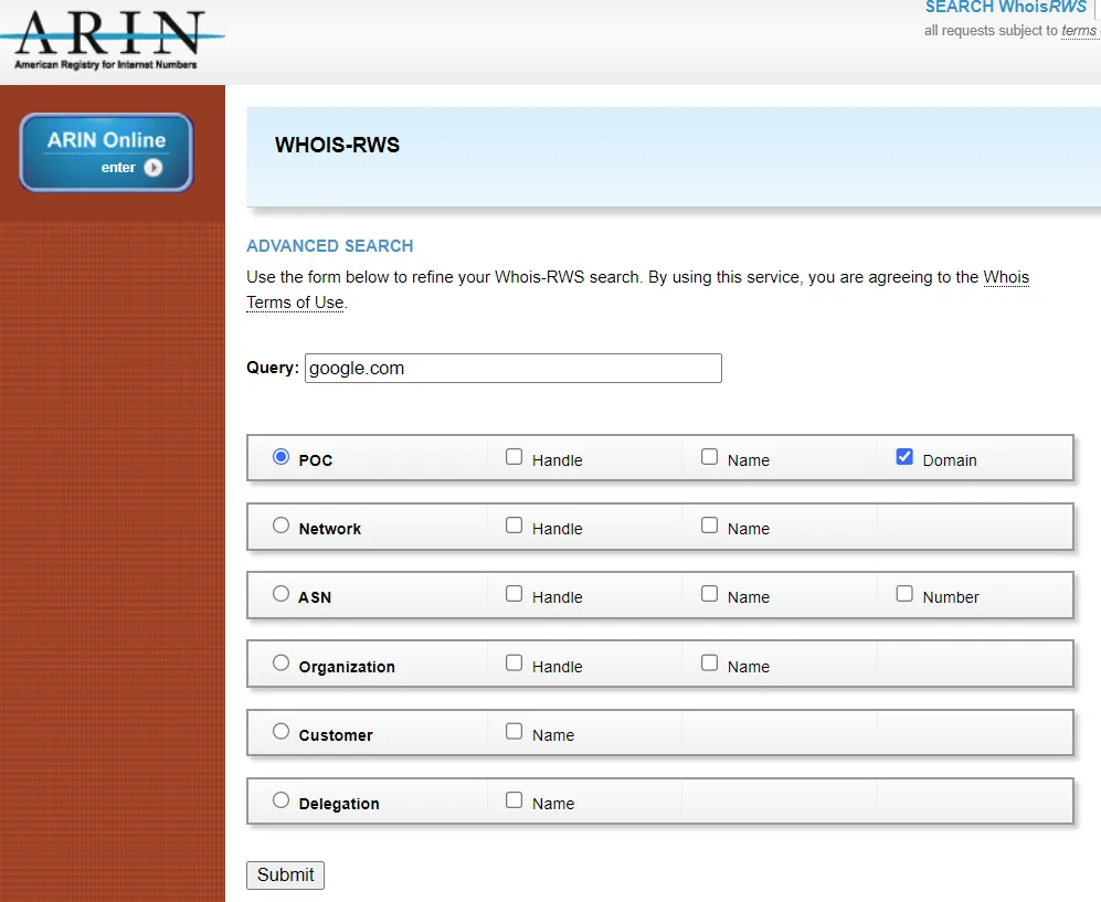 ARIN Search Example